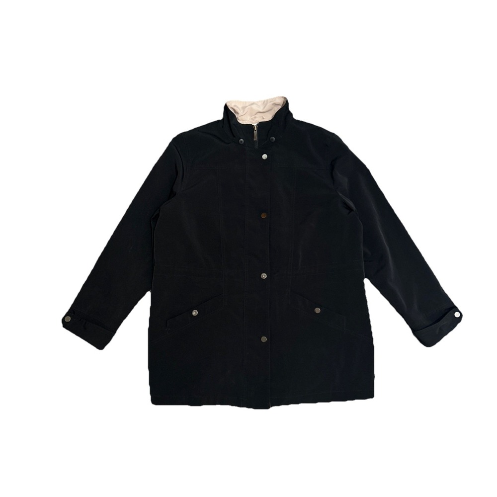 Jaclyn Smith Black Coat Women's Size L Full Zip Snap Front Jacket Long Sleeve